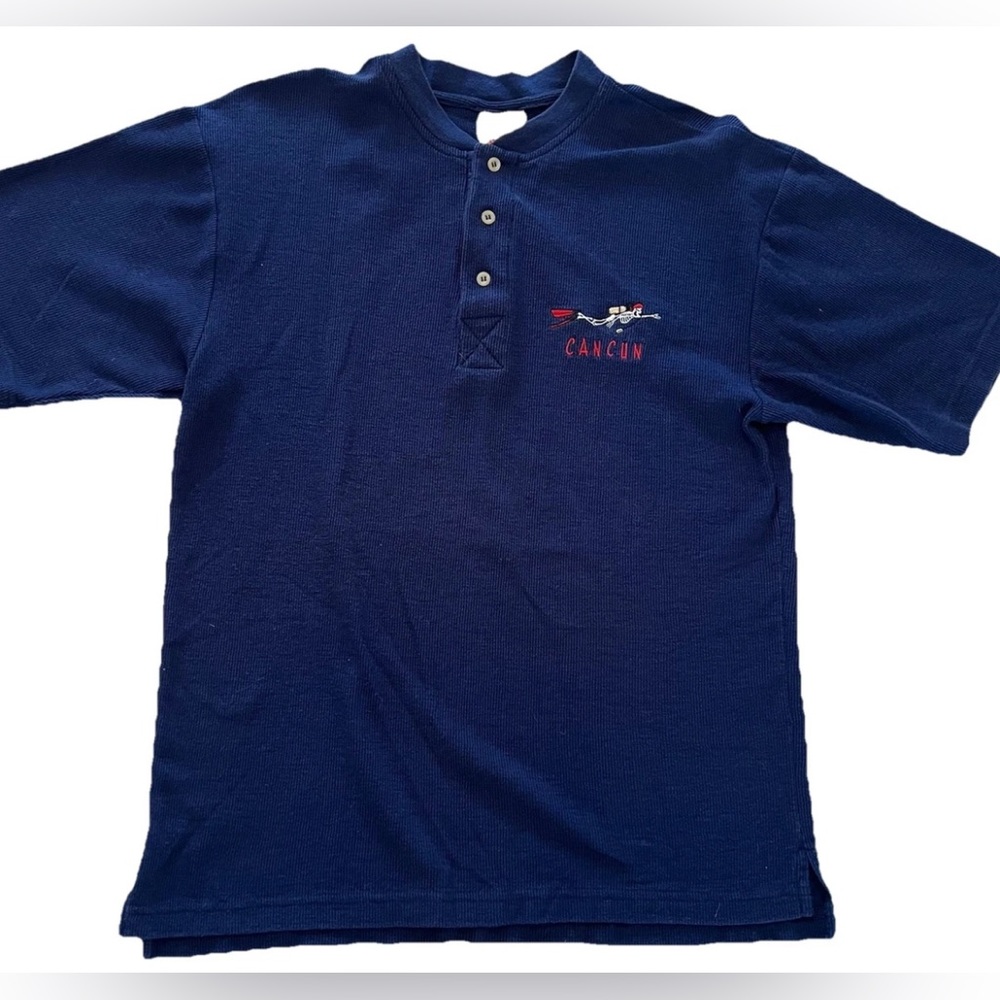 Vintage Yacht Club Cancun Henley Shirt Mens M Blue Scuba Diving Travel